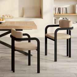 Lote de 2 sillas de comedor de metal negro y terciopelo gris topo - ESMA