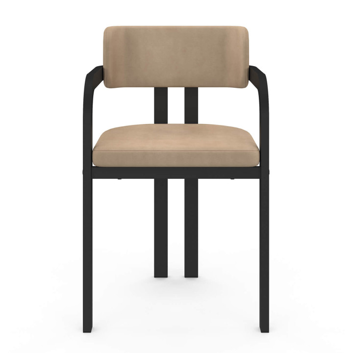 Lot de 2 chaises de salle à manger, fauteuils de table ESMA en métal noir et velours taupe avec accoudoirs
