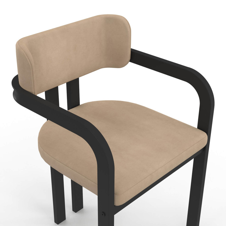Set van 2 eetkamerstoelen van zwart metaal en taupe fluweel - ESMA