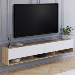 Mobile TV sospeso in legno e bianco con ripiani da 180 cm - ELIO