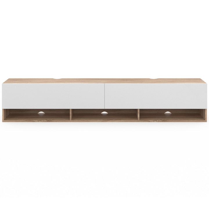 Wit en houten wand-tv-meubel met 180 cm planken - ELIO