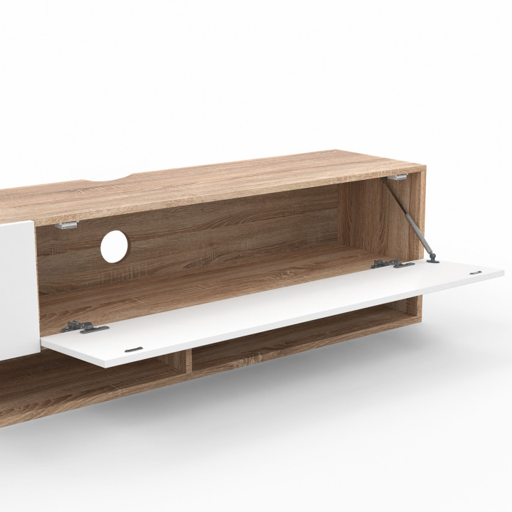 Wit en houten wand-tv-meubel met 180 cm planken - ELIO