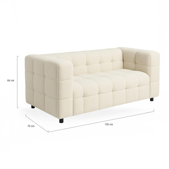Divano imbottito 2 posti diritto in tessuto bouclette beige - AMANCE