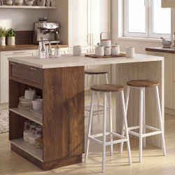 Ilot central mange-debout 4 personnes 130 cm bois et plateau effet travertin - VITO