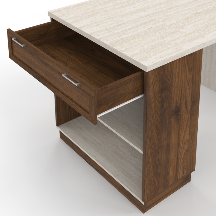 Mesa isla central 4 personas 130 cm tapa efecto madera y travertino - VITO