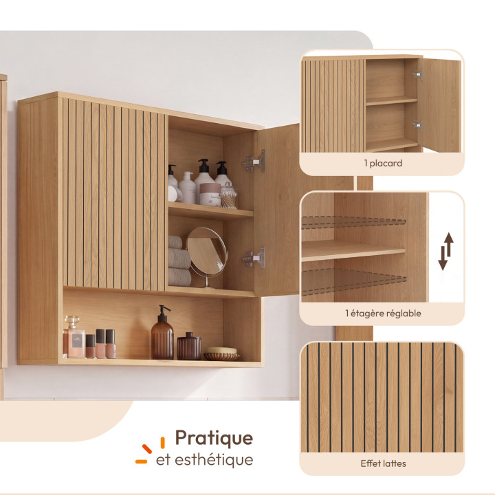 VICTOR Mobile da bagno sospeso a 2 ante con ripiano effetto doghe