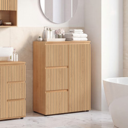 Meuble de rangement salle de bain VICTOR 3 tiroirs avec placard effet lattes