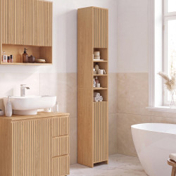 Badezimmer-Säulenschrank VICTOR 2 Türen 4 Nischen Latteneffekt