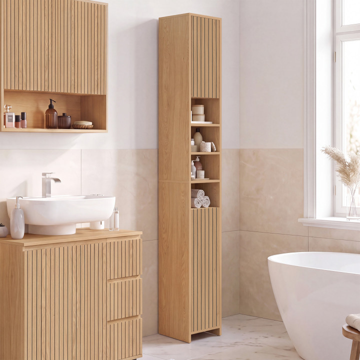 VICTOR Mueble bajo de baño de 2 puertas con 4 huecos efecto lamas