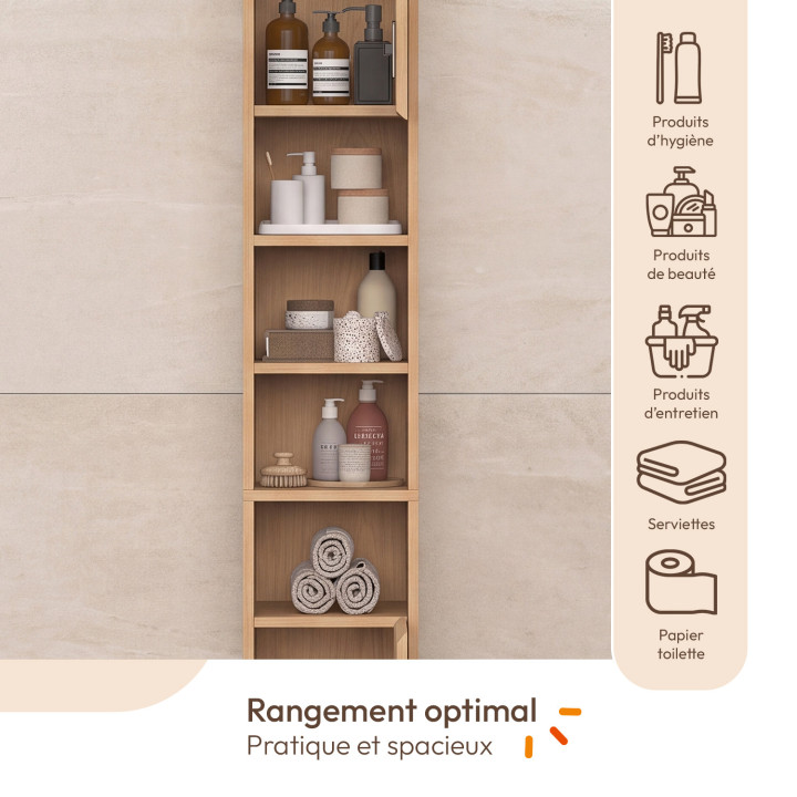 Meuble colonne salle de bain VICTOR 2 portes 4 niches effet lattes