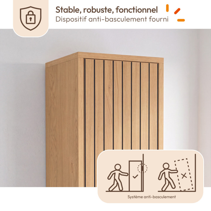 VICTOR Mueble bajo de baño de 2 puertas con 4 huecos efecto lamas