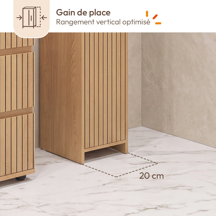 Meuble colonne salle de bain VICTOR 2 portes 4 niches effet lattes