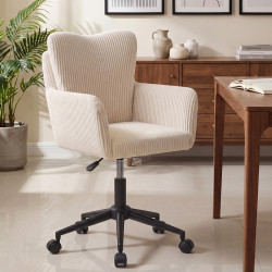 Chaise de bureau ZACK en velours côtelé beige avec coussin pivotante et hauteur réglable à roulettes