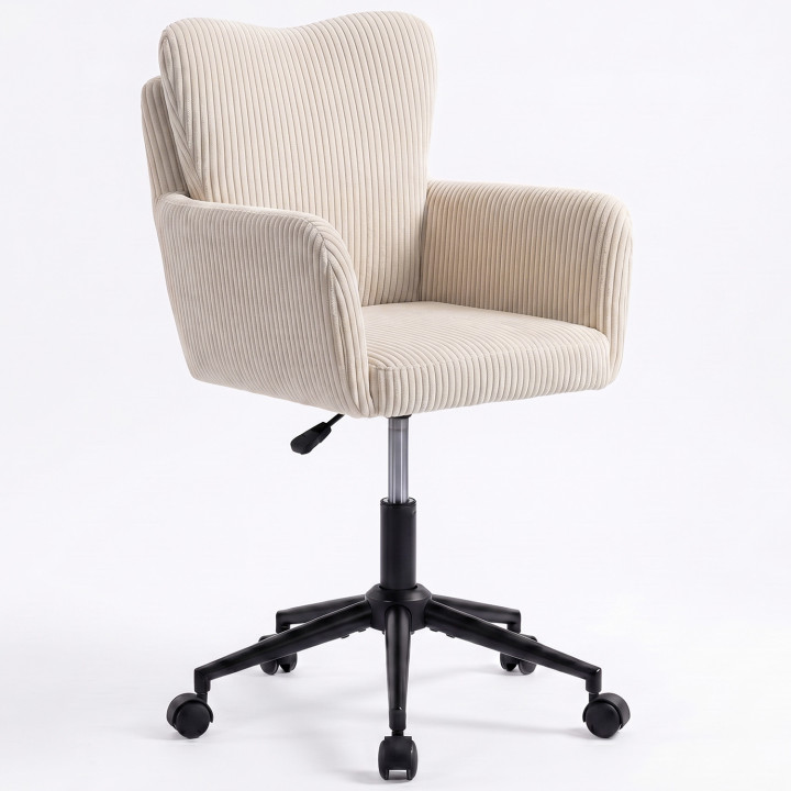 Silla de oficina ZACK de pana beige con cojín giratorio y ruedas regulables en altura