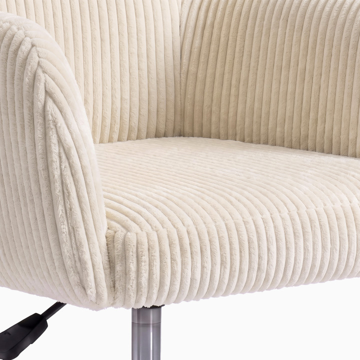 Chaise de bureau ZACK en velours côtelé beige avec coussin pivotante et hauteur réglable à roulettes