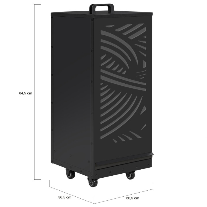 Contenitore per pellet 55 kg nero 35 x 35 x 87 cm con cassetto e motivo