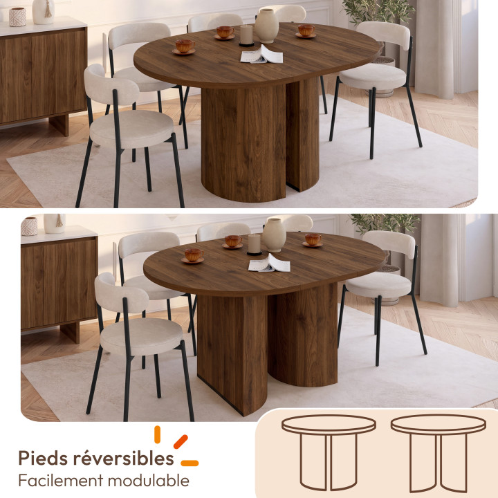 Mesa de comedor redonda extensible MICHELLE, para 4-8 personas, con 2 patas reversibles de nogal, 110-150 cm