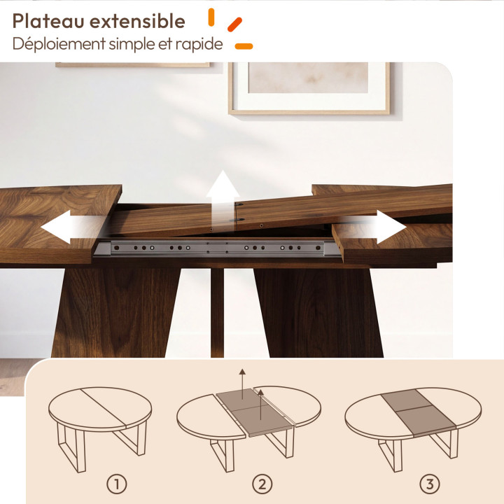 Tavolo da pranzo rotondo allungabile HENRIETTE con gamba centrale per 4-8 persone in noce 110-150 cm