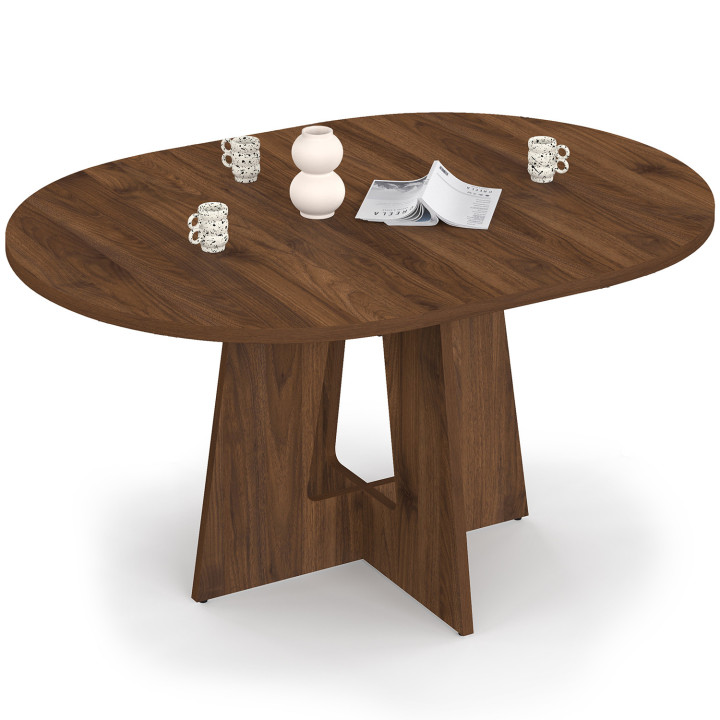 Tavolo da pranzo rotondo allungabile HENRIETTE con gamba centrale per 4-8 persone in noce 110-150 cm