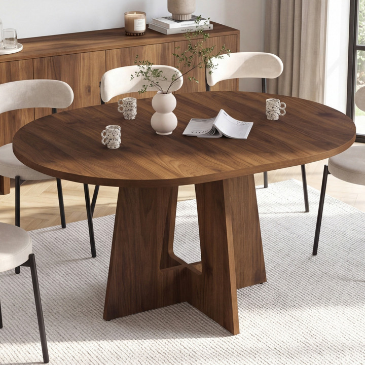 HENRIETTE ronde uitschuifbare eettafel met centrale poot voor 4-8 personen walnoot 110-150 cm