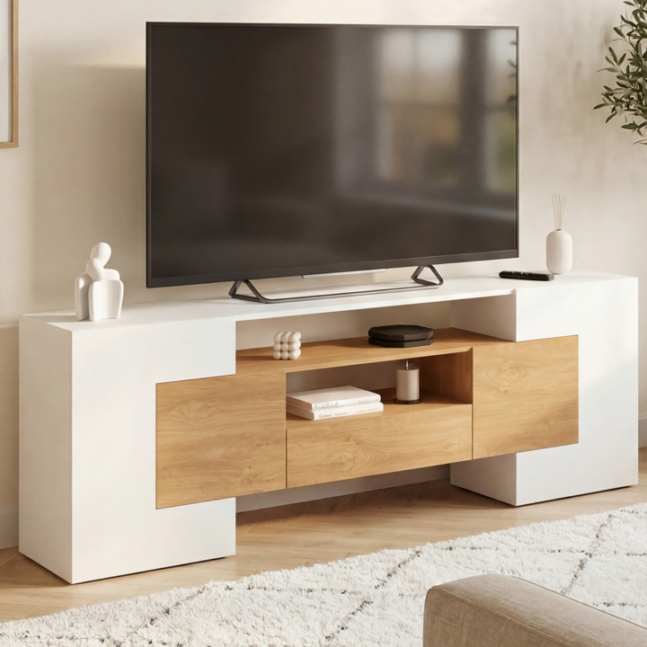 XXL 180 cm MARIO TV-meubel met 4 deuren en 1 lade in hout en wit