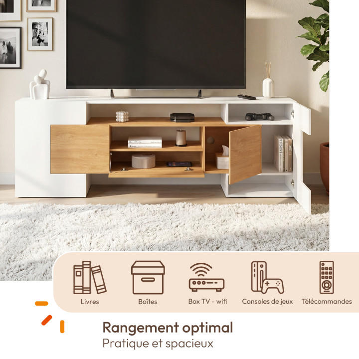 XXL 180 cm MARIO TV-meubel met 4 deuren en 1 lade in hout en wit