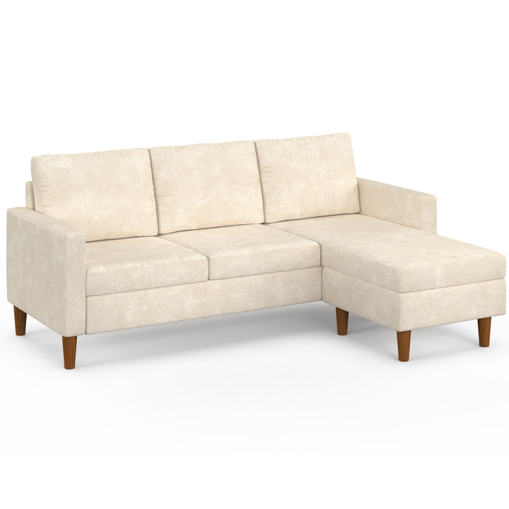 Divano ad angolo reversibile a 3 posti MARIUS da 200 cm in tessuto chenille beige
