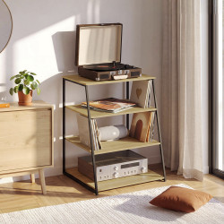 Hifi-meubel, standaard voor platenspeler, luidsprekers en vinylplaten, 60 cm, DETROIT, plank met 4 niveaus, hout en zwart, indus
