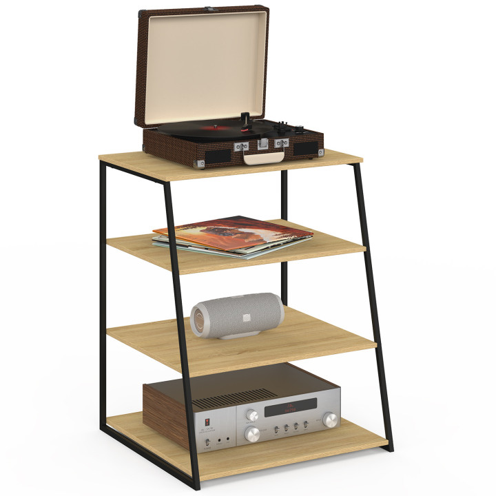 Mueble para equipo de alta fidelidad, soporte para tocadiscos, altavoces y discos de vinilo de 60 cm «DETROIT», estantería de 4