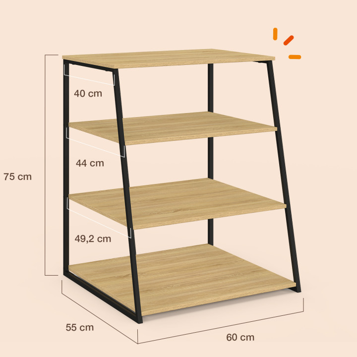 Mueble para equipo de alta fidelidad, soporte para tocadiscos, altavoces y discos de vinilo de 60 cm «DETROIT», estantería de 4