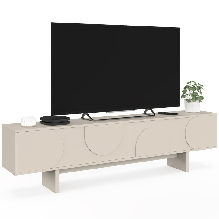 Mobile TV ARVIN da 180 cm con 2 ante dai rilievi arrotondati, in legno color beige