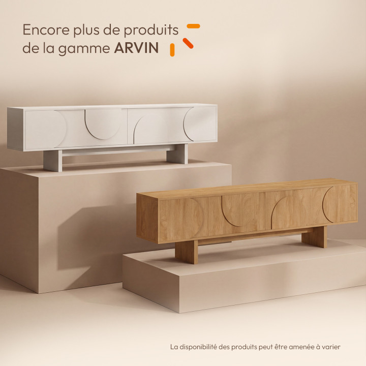 180 cm breiter TV-Schrank „ARVIN“ mit 2 Türen und abgerundeten Reliefs, Holzoptik in Beige