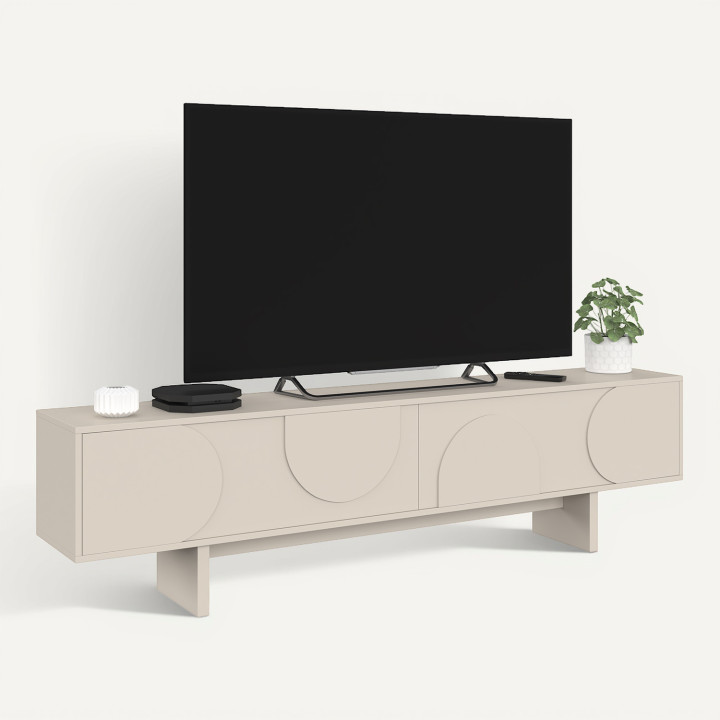 Mueble para televisión de 180 cm ARVIN, con 2 puertas con relieves redondeados, en color beige