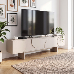 180 cm breiter TV-Schrank „ARVIN“ mit 2 Türen und abgerundeten Reliefs, Holzoptik in Beige