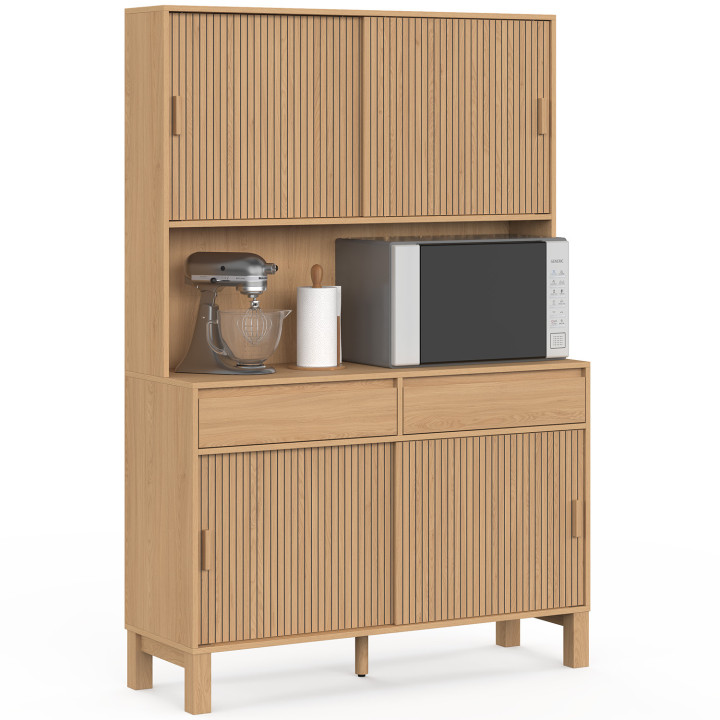Küchenschrank mit Geschirrregal, 120 cm, Modell JULIETTE, Holzoptik mit Lattenmuster