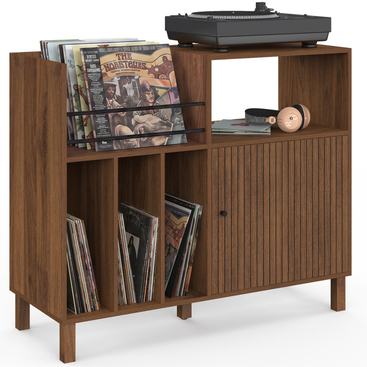 Beistellmöbel, Aufbewahrungssideboard mit Regalen, Platz für Schallplatten, Plattenspieler und Schrank (90 cm) „JULIETTE“ mit Ho