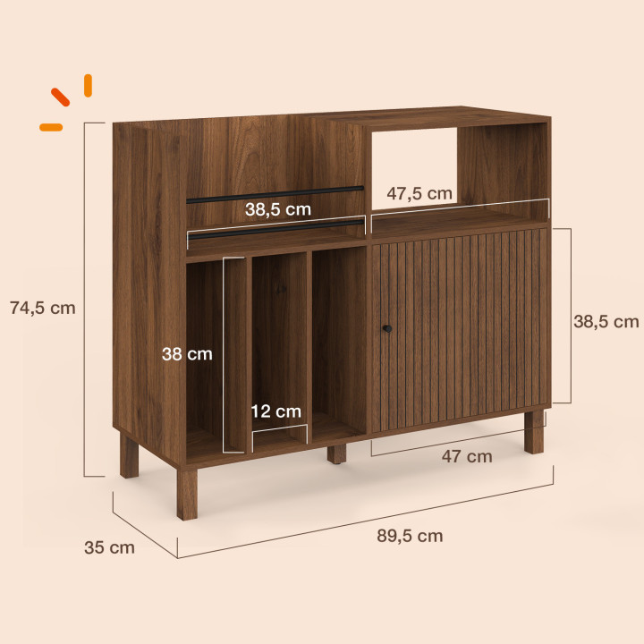 Mobile complementare, credenza con ripiani, supporti per vinili, giradischi e armadio da 90 cm JULIETTE con doghe in legno effet