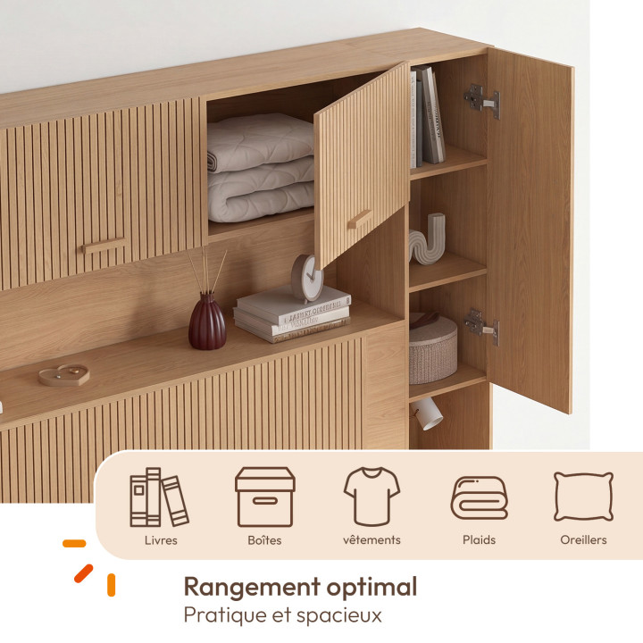 JULIETTE-bedframe 226 cm met opbergruimte, lattenbodem-look, houten latten