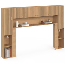 Pont de lit JULIETTE 226 cm avec rangements effet lattes tasseau de bois