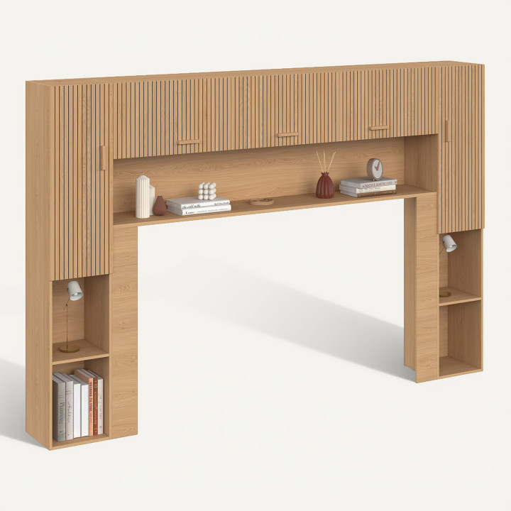 JULIETTE-bedframe 226 cm met opbergruimte, lattenbodem-look, houten latten