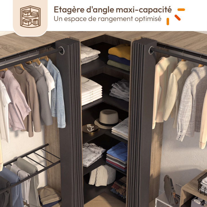 MARLON Eck-Kleiderschrank mit Ausziehfunktion, 220 x 220 x 180 cm, Buche, mit Kleiderstangen + Hosenhalter + Regalböden + Schubl