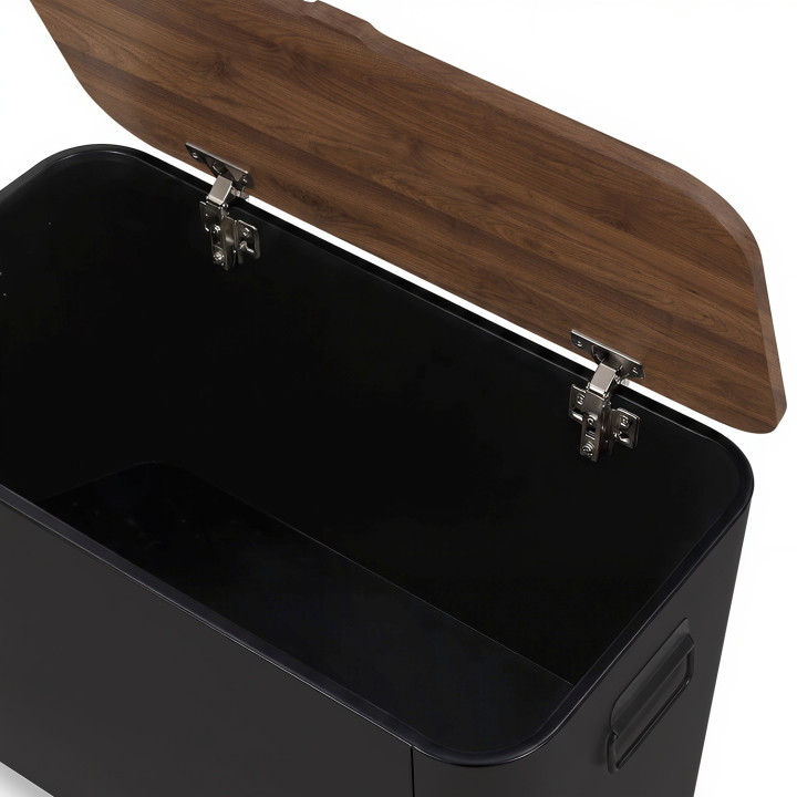 Coffre multi-usages sac à granulés/bois avec couvercle et roulette métal noir