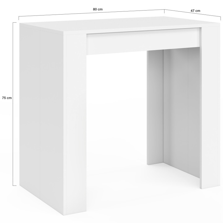 Uitschuifbare consoletafel voor 6 personen, wit hout