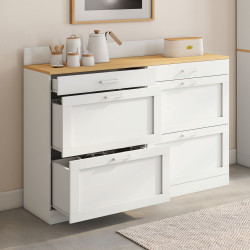 Laag keukenbuffet 120 cm casserolier werkblad H.83 cm 1 deur + 3 witte laden en beukenlook blad - VITO | IdMar