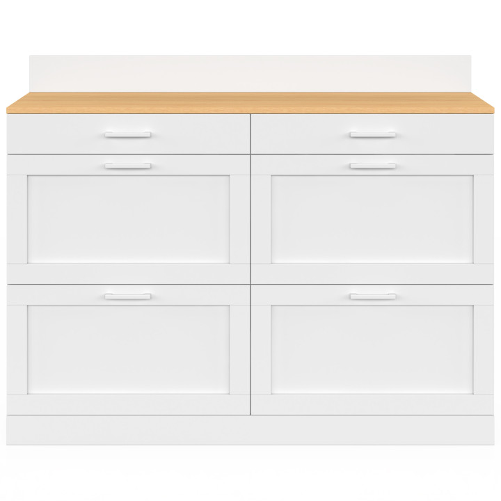 Küchenbuffet 120 cm Frontauszug Arbeitsplatte H.83 cm 1 Tür + 3 Schubladen weiß und Buchenholzplatte - VITO | IdMar