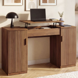 Bureau plateau relevable JULIETTE 2 portes lattes tasseau bois effet noyer