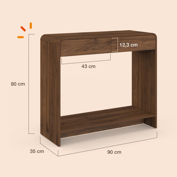 CAPUCINE-ladekast met 2 lades, walnootlook, afgerond ontwerp