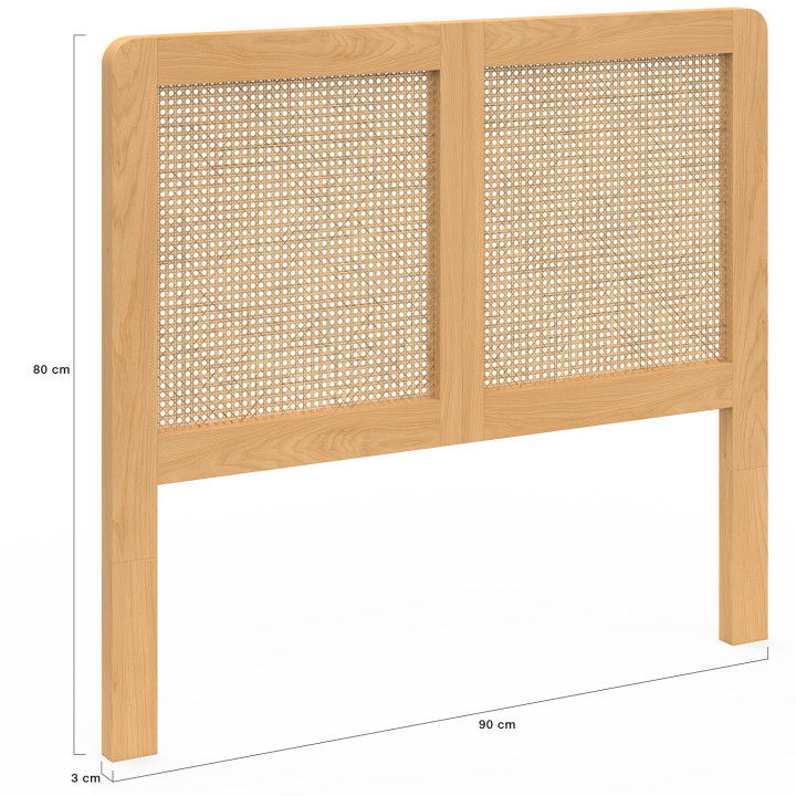 Tête de lit sur pied EDHEN 90 cm cannage et bois