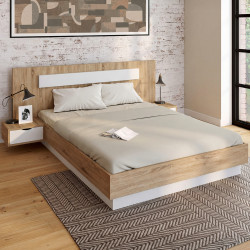 Letto matrimoniale 140x190 in legno e bianco con testiera e comodini - SANTA