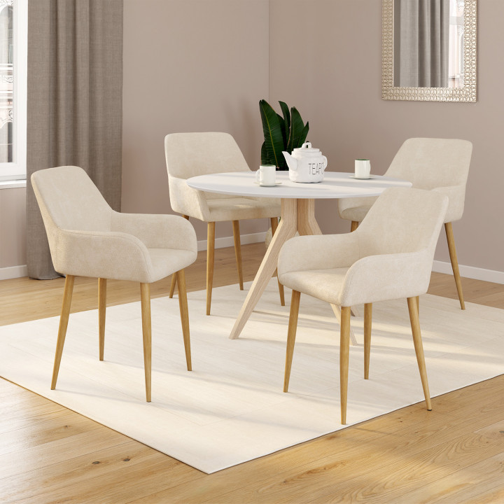 Set van 4 RORY-stoelen van beige chenille-stof voor in de eetkamer